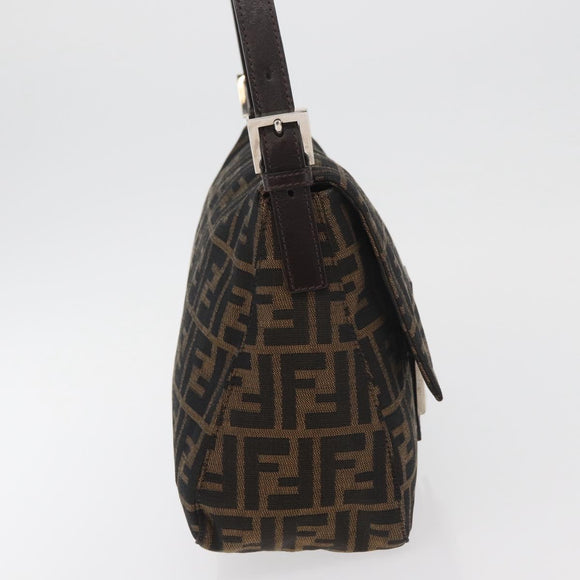 FENDI Zucca Canvas Mamma Baguette Shoulder Bag Black Brown Auth 179388SAV