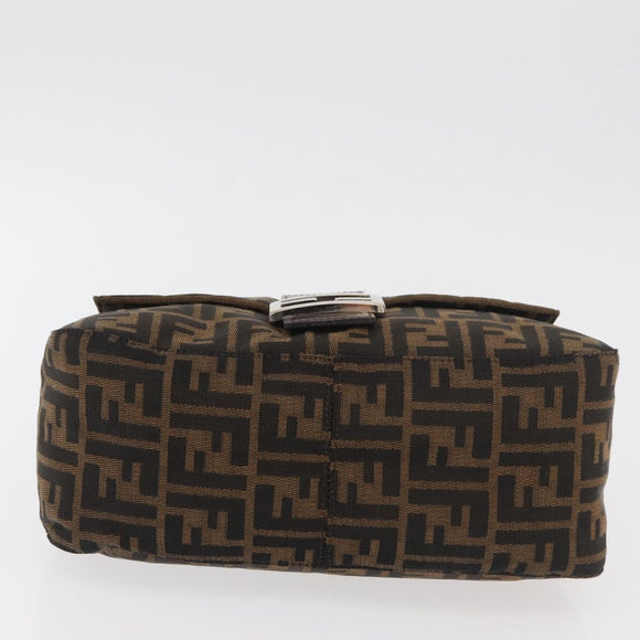 FENDI Zucca Canvas Mamma Baguette Shoulder Bag Black Brown Auth 179388SAV