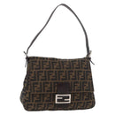 FENDI Zucca Canvas Mamma Baguette Shoulder Bag Black Brown Auth 179389V-1