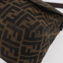 FENDI Zucca Canvas Mamma Baguette Shoulder Bag Black Brown Auth 179389V-16