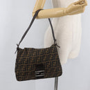 FENDI Zucca Canvas Mamma Baguette Shoulder Bag Black Brown Auth 179389V-26