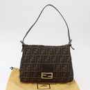 FENDI Zucca Canvas Mamma Baguette Shoulder Bag Black Brown Auth 179389V-12