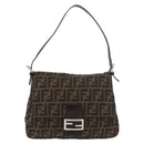 FENDI Zucca Canvas Mamma Baguette Shoulder Bag Black Brown Auth 179389V-13