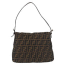 FENDI Zucca Canvas Mamma Baguette Shoulder Bag Black Brown Auth 179389V-2