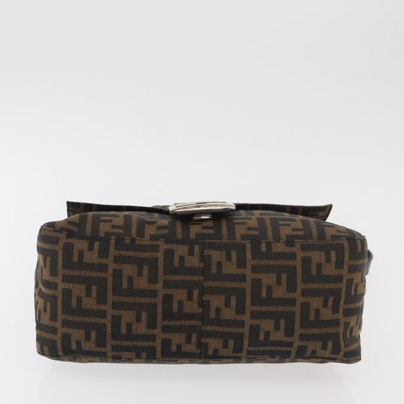 FENDI Zucca Canvas Mamma Baguette Shoulder Bag Black Brown Auth 179389V