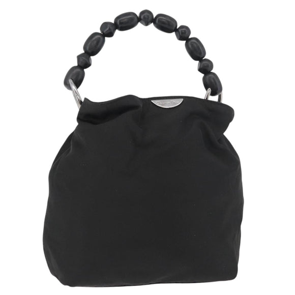 Christian Dior Maris Pearl Hand Bag Nylon Black Silver Auth 179390
