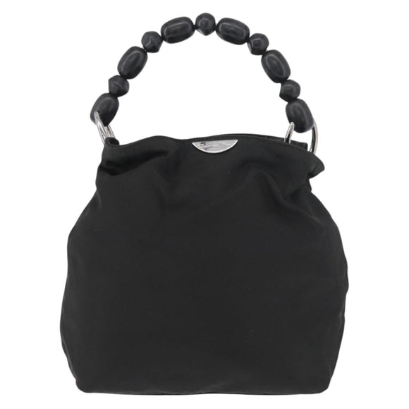 Christian Dior Maris Pearl Hand Bag Nylon Black Silver Auth 179390