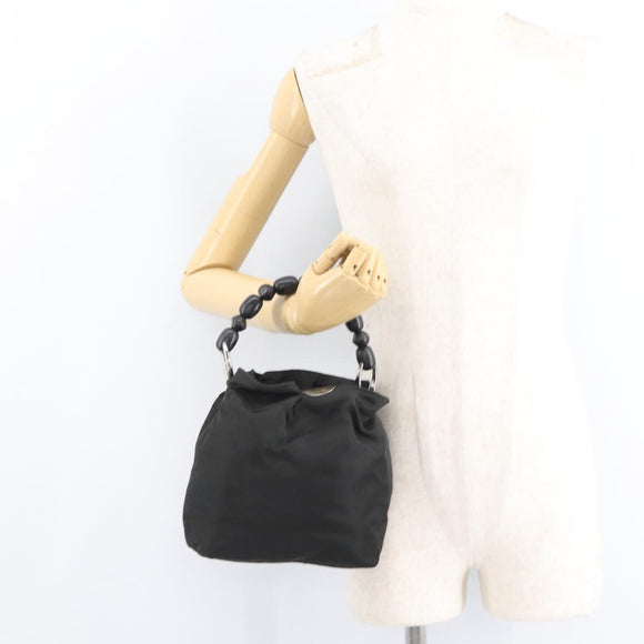 Christian Dior Maris Pearl Hand Bag Nylon Black Silver Auth 179390