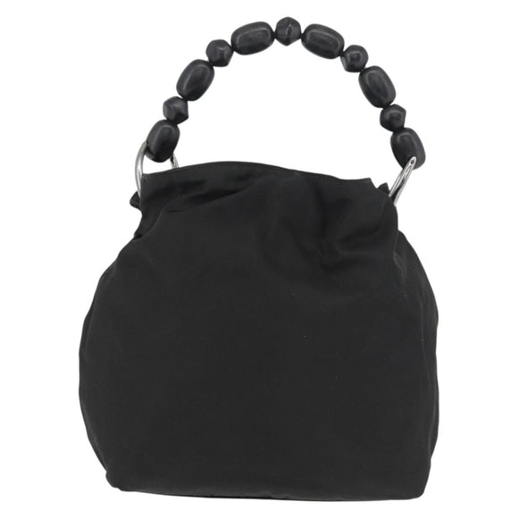 Christian Dior Maris Pearl Hand Bag Nylon Black Silver Auth 179390