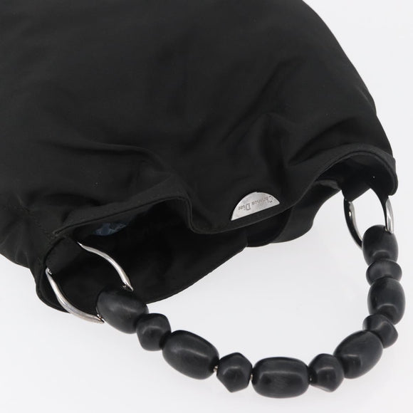 Christian Dior Maris Pearl Hand Bag Nylon Black Silver Auth 179390