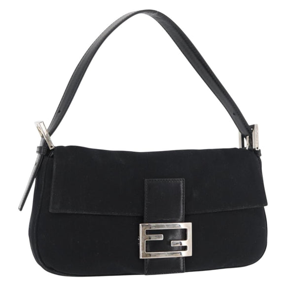 FENDI Mamma Baguette Shoulder Bag Nylon Black Silver Auth 179391