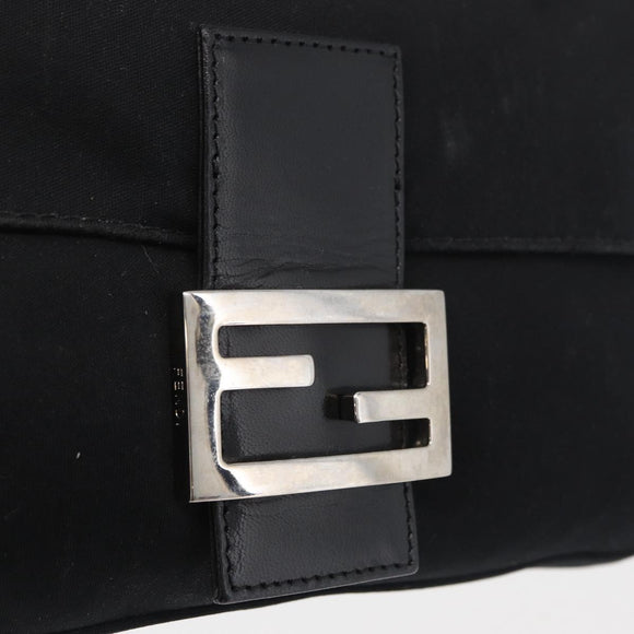 FENDI Mamma Baguette Shoulder Bag Nylon Black Silver Auth 179391