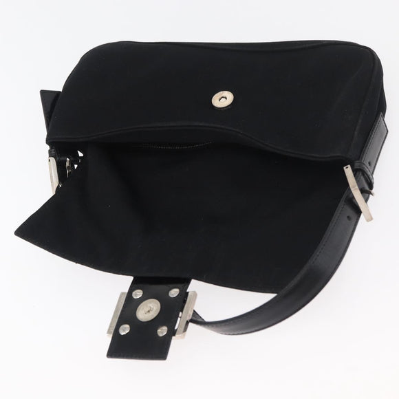 FENDI Mamma Baguette Shoulder Bag Nylon Black Silver Auth 179391