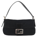FENDI Mamma Baguette Shoulder Bag Nylon Black Silver Auth 179391-2