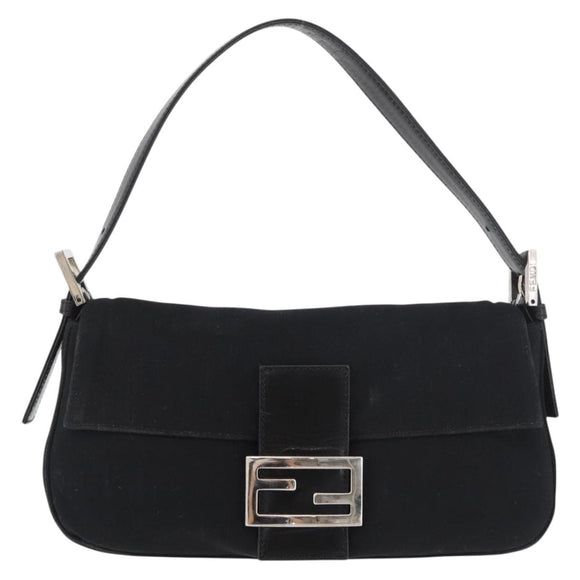 FENDI Mamma Baguette Shoulder Bag Nylon Black Silver Auth 179391