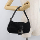 FENDI Mamma Baguette Shoulder Bag Nylon Black Silver Auth 179391-25