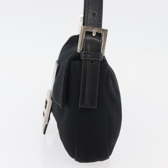 FENDI Mamma Baguette Shoulder Bag Nylon Black Silver Auth 179391