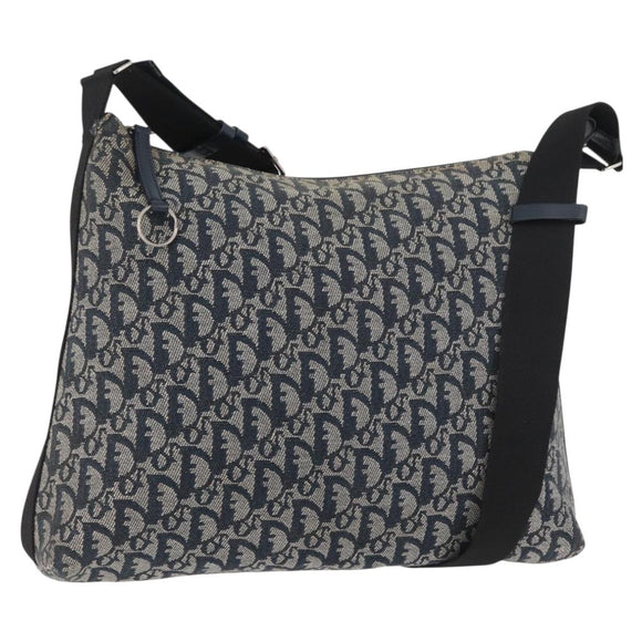 Christian Dior Trotter Canvas Shoulder Bag Navy Silver Auth 179394A