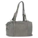 PRADA Hand Bag Leather Gray Silver Auth 179402A-1