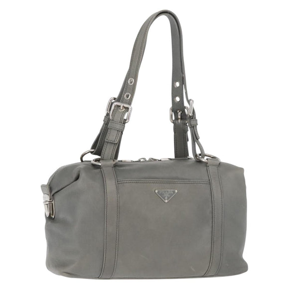 PRADA Hand Bag Leather Gray Silver Auth 179402A