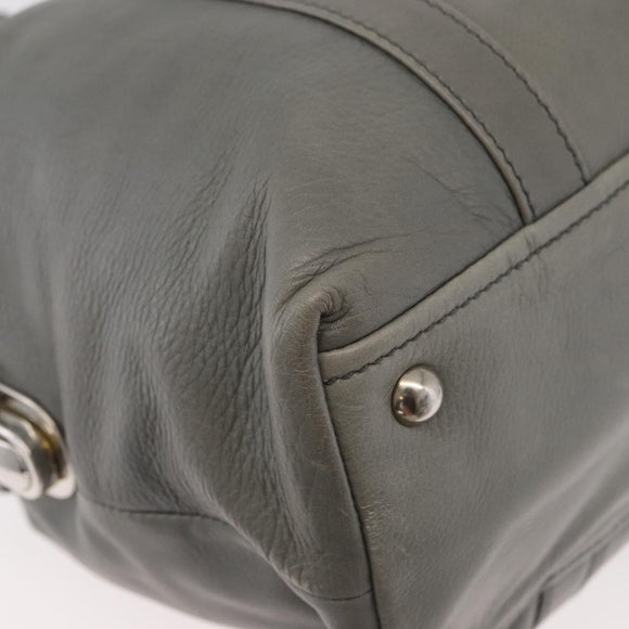 PRADA Hand Bag Leather Gray Silver Auth 179402A