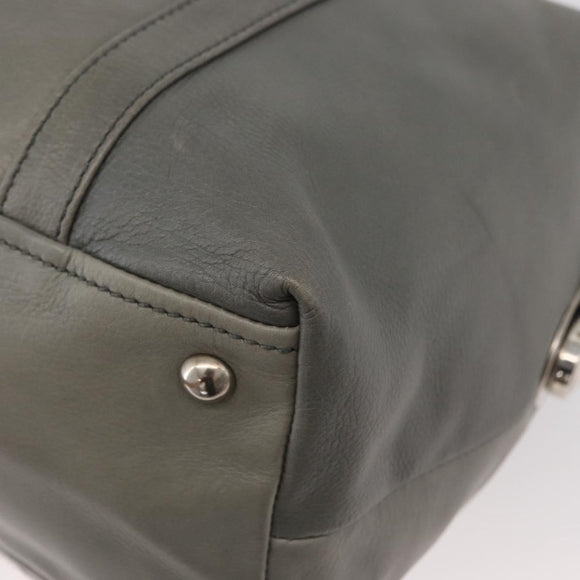 PRADA Hand Bag Leather Gray Silver Auth 179402A