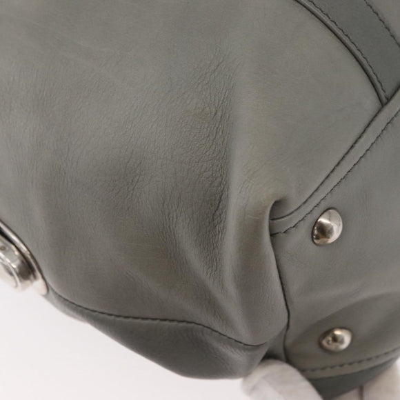 PRADA Hand Bag Leather Gray Silver Auth 179402A