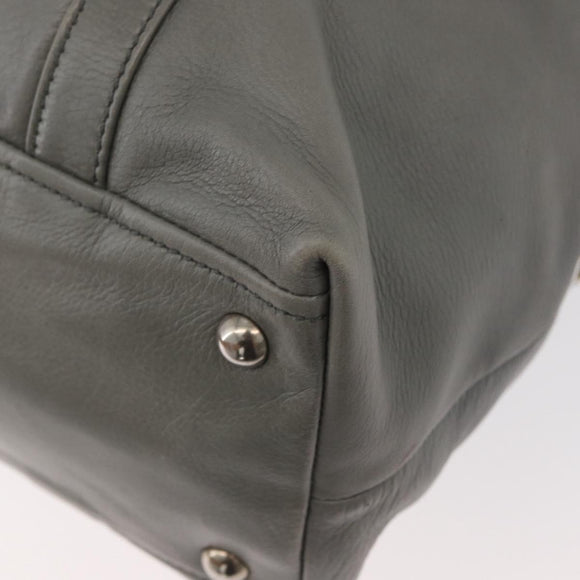 PRADA Hand Bag Leather Gray Silver Auth 179402A