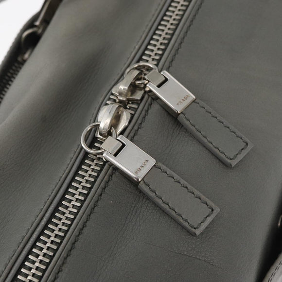 PRADA Hand Bag Leather Gray Silver Auth 179402A