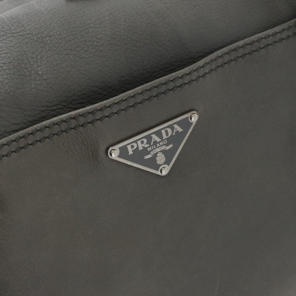 PRADA Hand Bag Leather Gray Silver Auth 179402A