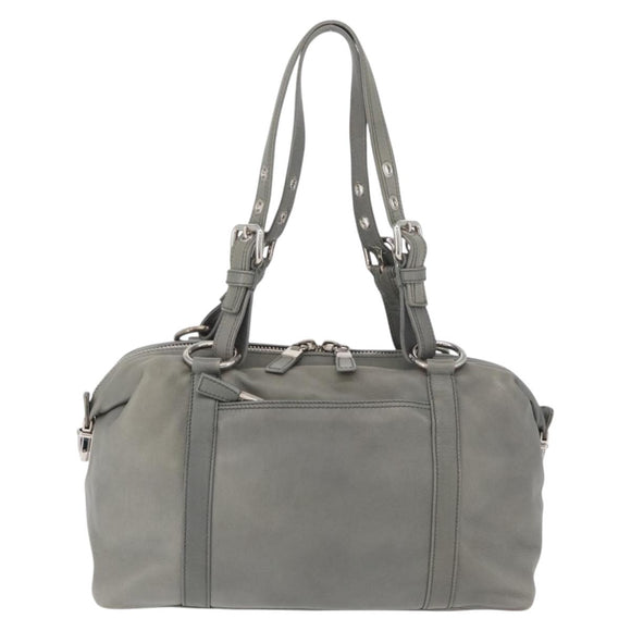 PRADA Hand Bag Leather Gray Silver Auth 179402A
