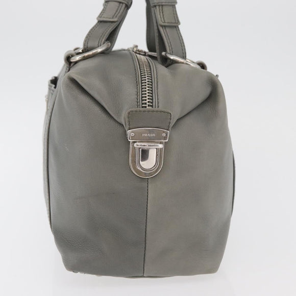 PRADA Hand Bag Leather Gray Silver Auth 179402A