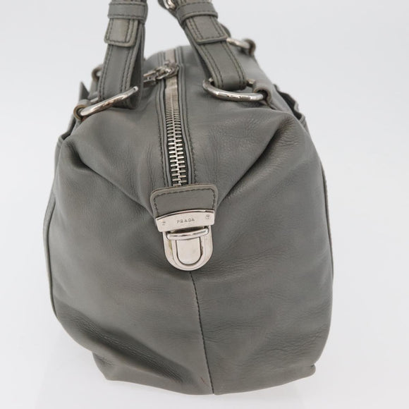 PRADA Hand Bag Leather Gray Silver Auth 179402A