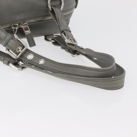 PRADA Hand Bag Leather Gray Silver Auth 179402A