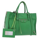 BALENCIAGA The Paper Tote Bag Leather 2way Green Silver 370926 Auth 179403A-1