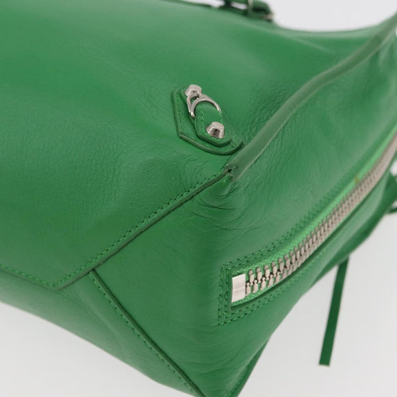 BALENCIAGA The Paper Tote Bag Leather 2way Green Silver 370926 Auth 179403A