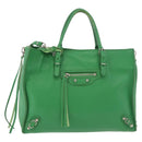 BALENCIAGA The Paper Tote Bag Leather 2way Green Silver 370926 Auth 179403A-13