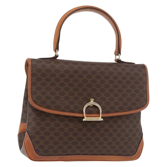 CELINE Macadam Canvas Hand Bag PVC Leather Brown Gold Auth 179420A