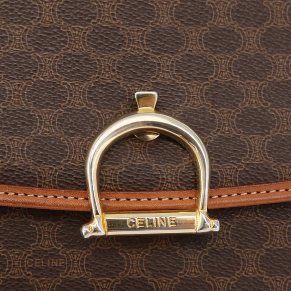 CELINE Macadam Canvas Hand Bag PVC Leather Brown Gold Auth 179420A