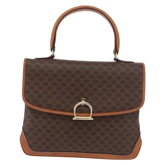 CELINE Macadam Canvas Hand Bag PVC Leather Brown Gold Auth 179420A