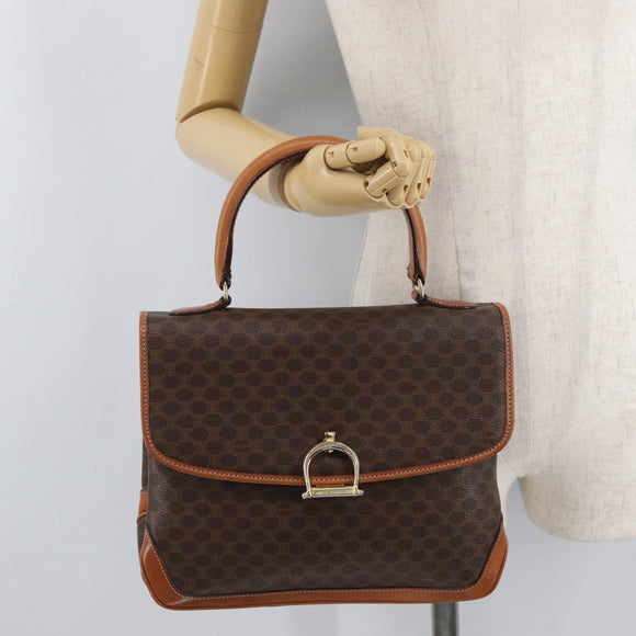 CELINE Macadam Canvas Hand Bag PVC Leather Brown Gold Auth 179420A
