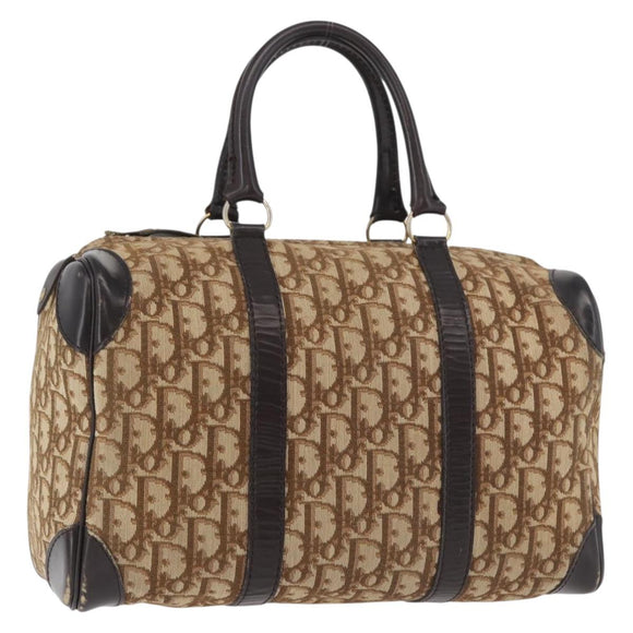Christian Dior Trotter Canvas Hand Bag Brown Gold Auth 179421