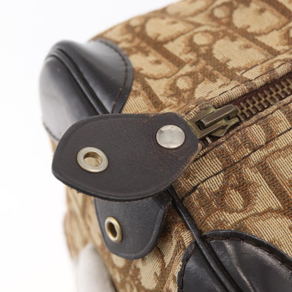 Christian Dior Trotter Canvas Hand Bag Brown Gold Auth 179421