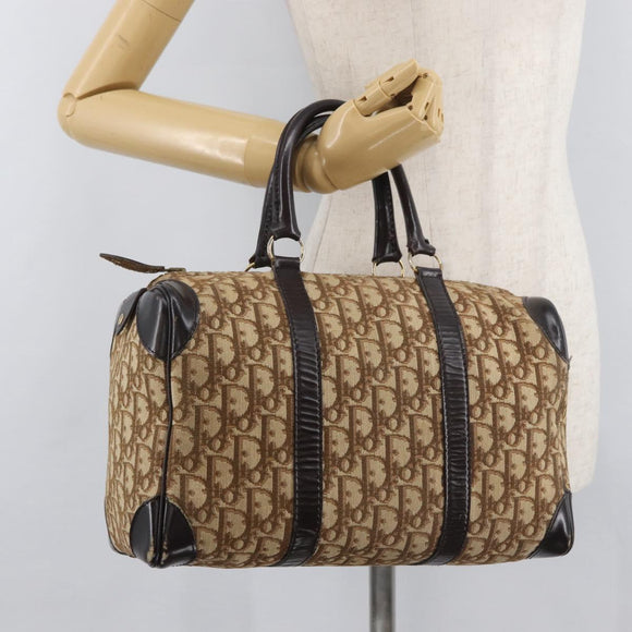 Christian Dior Trotter Canvas Hand Bag Brown Gold Auth 179421