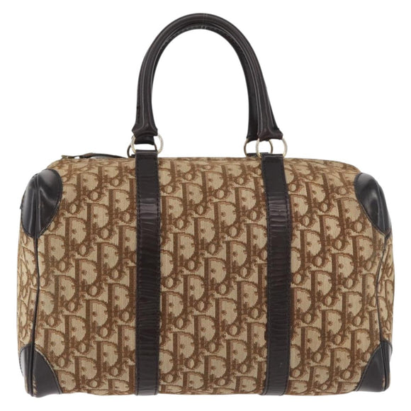 Christian Dior Trotter Canvas Hand Bag Brown Gold Auth 179421