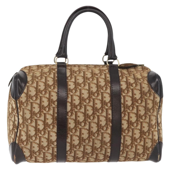 Christian Dior Trotter Canvas Hand Bag Brown Gold Auth 179421