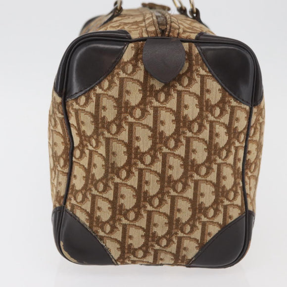 Christian Dior Trotter Canvas Hand Bag Brown Gold Auth 179421