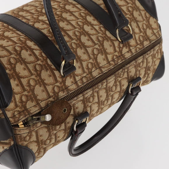 Christian Dior Trotter Canvas Hand Bag Brown Gold Auth 179421