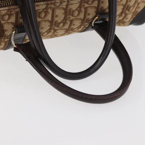 Christian Dior Trotter Canvas Hand Bag Brown Gold Auth 179421