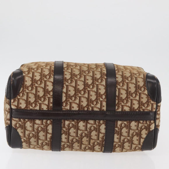 Christian Dior Trotter Canvas Hand Bag Brown Gold Auth 179421